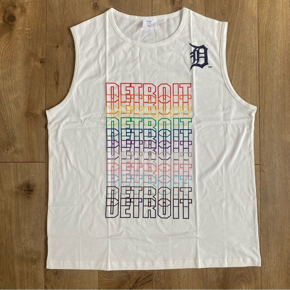 New Detroit Tigers Pride Rainbow Tank Top Muscle Shirt Cut Off Unisex Size XL